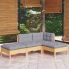 vidaXL 4 Piece Patio Lounge Set with Gray Cushions Solid Pinewood - Brown and Gray - 2 of 4