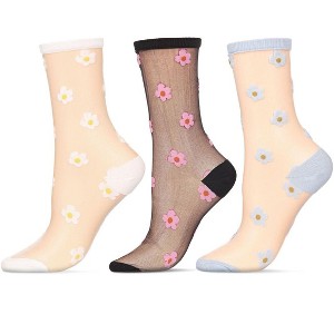 MeMoi Women's 3 Pair Pack Daisy Fashion Crew Socks Black-White-Gray 9-11 - 1 of 2