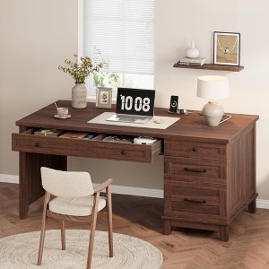 53.5" Executive Desk with Power Outlet, Home Office Desk with Drawers, Wooden Work Desk - 1 of 4