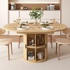 Dyonery 43.3''-59'' Extendable Round Dining Table for 4-6 People,Solid Wood Top with Fluted Slide Door & 8-Compartment Storage Space Saving Furniture - 3 of 4