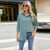 Womens Cotton Button Down Shirts Casual Long Sleeve V Neck Wrinkle Free Dress Shirt Roll Up Loose Plain Blouses Tops - 2 of 4