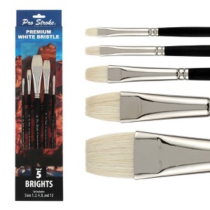 Creative Mark Pro Stroke Premium White Chungking Hog Bristle Artist Paint Brush - Brights Set of 5 - Natural Bristle Brush w/ Soft Touch Handle for - 1 of 4