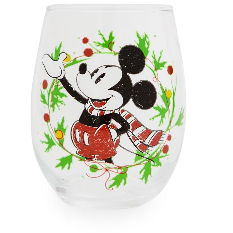 Silver Buffalo Disney Mickey Mouse Christmas Wreath Stemless Wine Glass | Holds 20 Ounces, 1 of 7