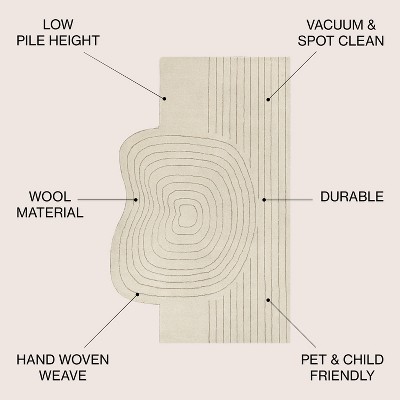 Ivory Beige Abstract Handwoven Wool 6' x 9' Area Rug