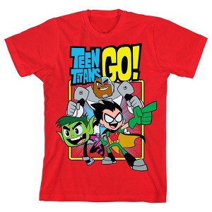 Teen Titans Cyborg Beast Boy Robin Youth Boys Red T-Shirt - 1 of 3