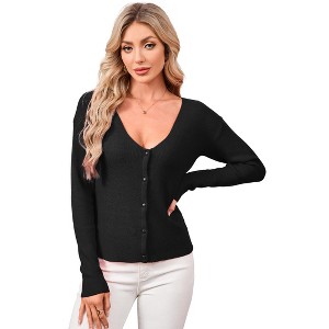 Garvee Women's Reversible V Neck Cardigan Dual Wear Design Pure Color Knit Convertible Pullover or Open Front Layer - 1 of 4