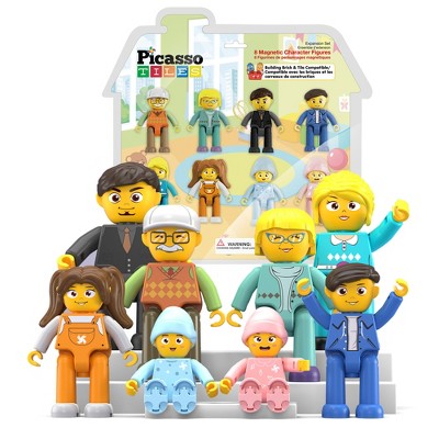PICASSO-TILES 8 pc Magnetic Tiles Family Theme, Educational Building Blocks, STEM Toy for Kids