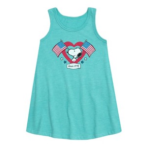 - Peanuts - Snoopy Since 1776 Flag Heart Graphic Sleeveless Aline Dress - 1 of 4