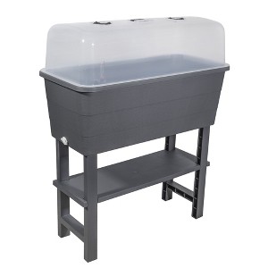 Classic Home and Garden Plastic Self-Watering Raised Garden Bed Planter Stand with Vented Cloche, Gray, 30” - 1 of 2