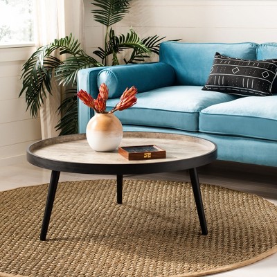 Luxurious 35" Light Grey Round Wood Coffee Table with Tray Top