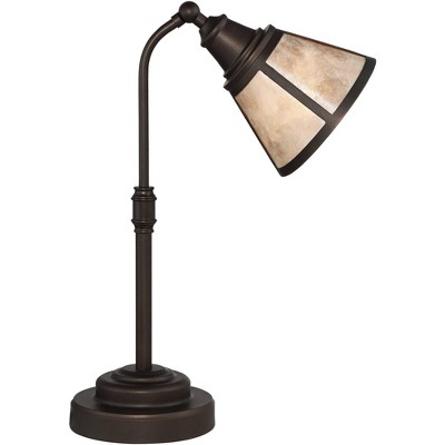 Regency Hill Farmhouse Desk Table Lamp Satin Bronze Blond Natural Mica Shade for Living Room Bedroom Bedside Office Family