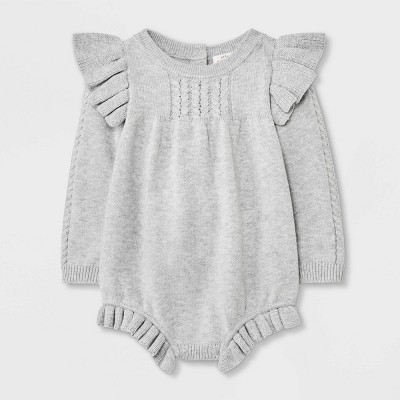 Baby Girls' Ruffle Cable Bubble Romper - Cat & Jack™ Gray 0-3M