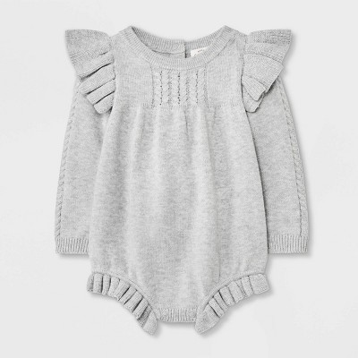 Image of Baby Girls' Ruffle Cable Bubble Romper - Cat & Jack™ Gray Newborn