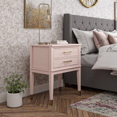 Westerleigh Modern Farmhouse Pink Wood Nightstand with Gold Accents