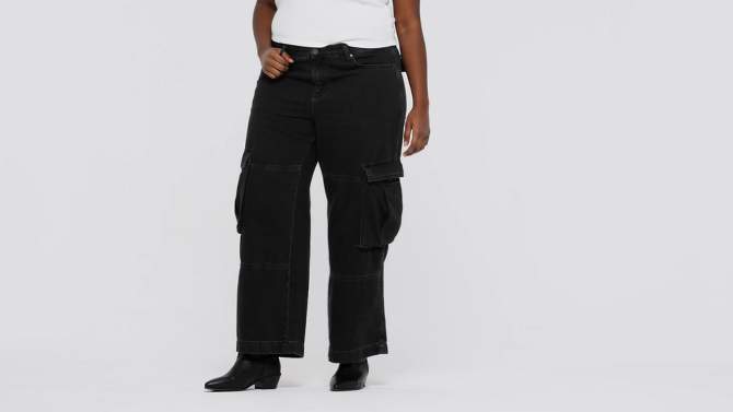 Women's Mid-Rise Cargo Baggy Wide Leg Utility Jeans - Wild Fable™ Black Wash, 5 of 6, play video
