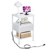 VECELO Nightstand with Charging Station, End Table with Fabric Drawer for Bedroom or Living Room, 2 USB Ports & AC Outlets, Brown/Black/White - 4 of 4