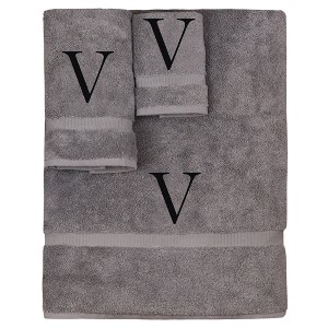 BC BARE COTTON Monogrammed Towel Set, Personalized Gift, Set of 3 - Gray - Black Block - 1 of 4