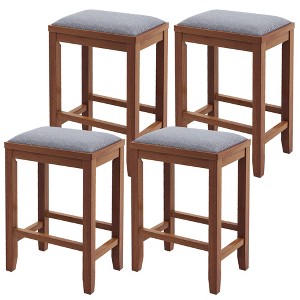Tangkula 4 PCS Upholstered Bar Stools Wooden Counter Height Chairs Dining - 1 of 4