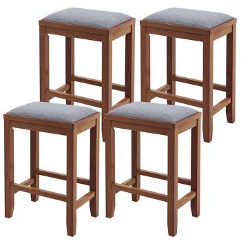 Tangkula 4 PCS Upholstered Bar Stools Wooden Counter Height Chairs Dining