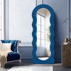 Beautyolove 24 in. W x 63 in. H Irregular Blue Wood Framed Full Length Floor Mirror Wavy Full Body Mirror - 3 of 4