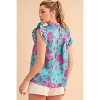 I AM A FASHION JUNKY Green Floral Print Ruffled Flutter Shoulder Smocked Blouse - 2 of 4