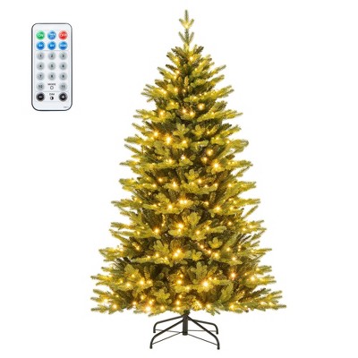 Costway 5/6/7 FT Artificial Xmas Tree with 844/1168/1646 Branch Tips 250/350/470 LED Lights 11 Lighting Modes