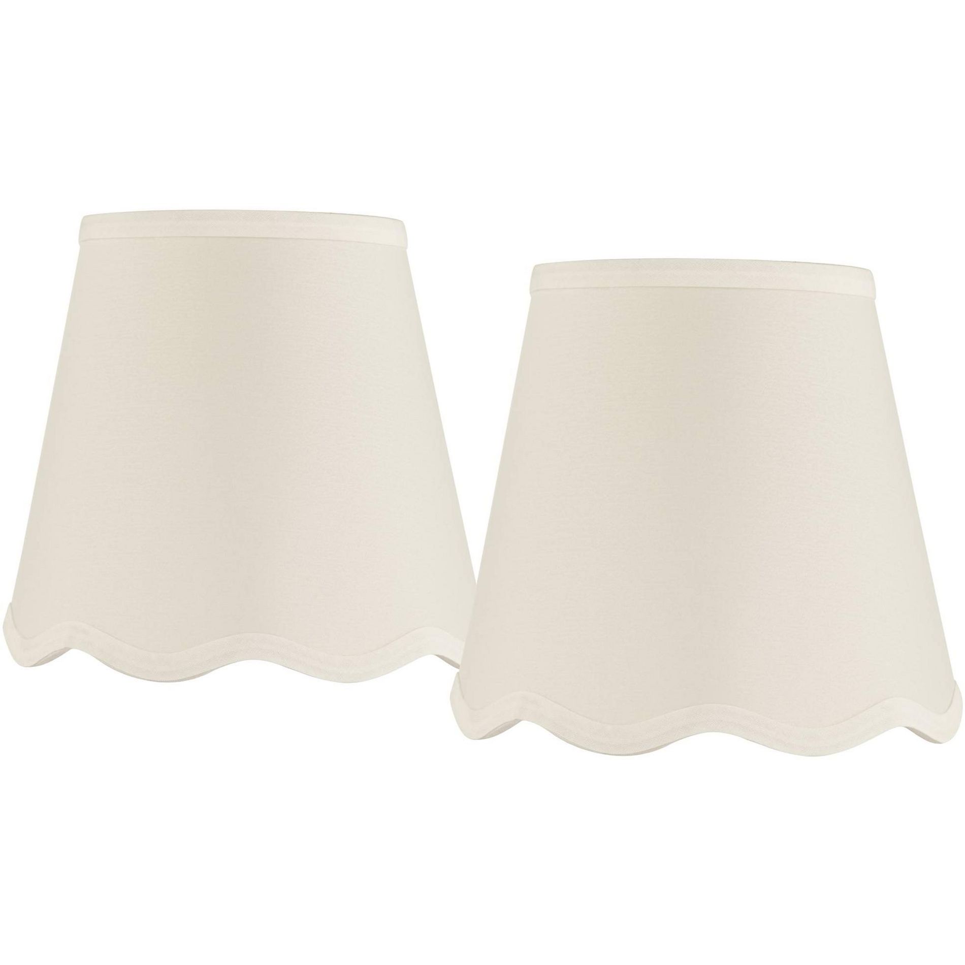 Springcrest Set of 2 Scalloped Empire Lamp Shades White Small 4" Top x 6" Bottom x 5.5" High Candle Clip Harp and Finial Fitting