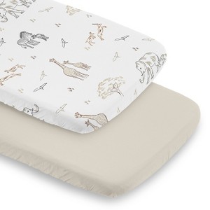 Sweet Jojo Designs Boy, Girl, Gender Neutral Baby Bassinet Fitted Sheets Set Serengeti Animals Taupe Grey Beige 2pc - 1 of 4