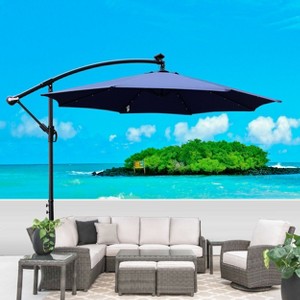 Okak 10 Ft Outdoor Patio Umbrella with 8 Sturdy Ribs Solar Powered LED Lighted Market Table Umbrella with Cross Base for Pool Deck Backyard - 1 of 4