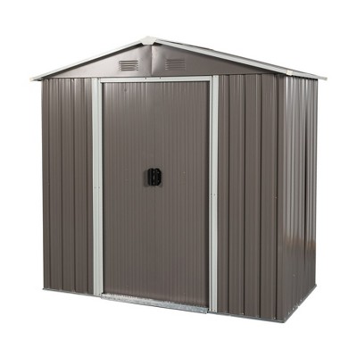 LOVMOR 6ft x 6ft Outdoor Metal Storage Shed with Metal Floor Base ,With window