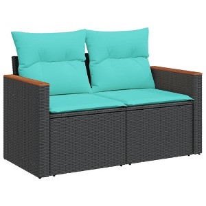 vidaXL Patio Sofa Black Poly Rattan with Cushions/Storage - 2-Seater Outdoor Loveseat, Modular Design - 1 of 4