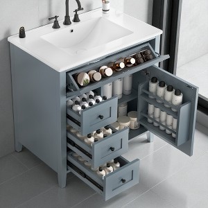 Mshliw 30" Freestanding Bathroom Vanity with Sink, 3 Drawers & Adjustable Shelf, MDF & Rubberwood Cabinet, Faucet Not Included - 1 of 4