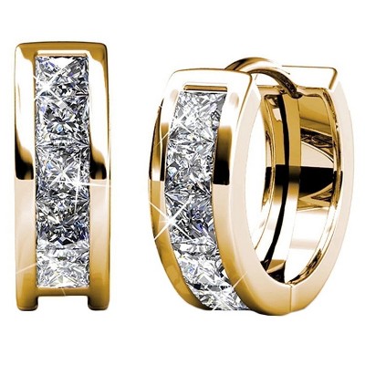 18k Gold Plated 17mm Women Hoop Earrings with Crystals