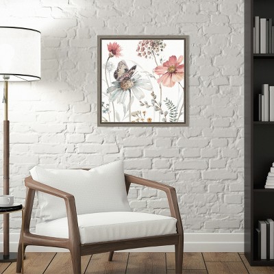 Sylvie Greywash Framed Botanic-Inspired Canvas Wall Art