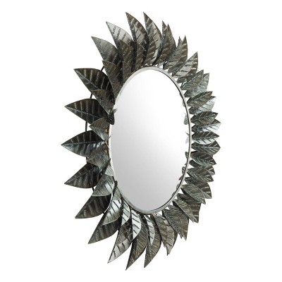 Leaves Round Decorative Wall Mirror Black - ZM Home