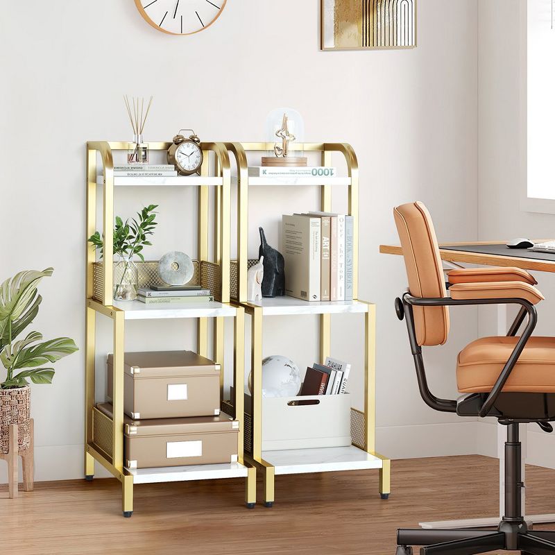 Whizmax 3 Tier Bookshelf, Modern Shelf Open Display Rack for Bedroom Living Room and Home Office, Gold, 2 of 9