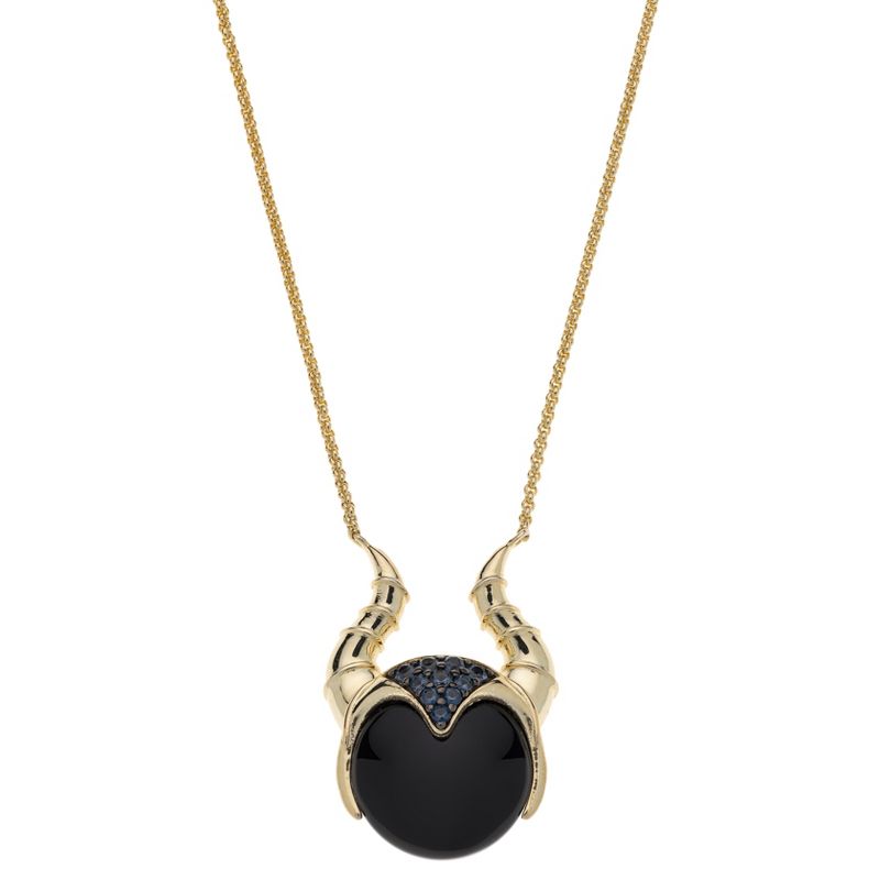 Disney Villains Women's Maleficent Gold Plated Sterling Silver Onyx Necklace, 18", 1 of 5