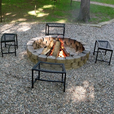 Curved Black Mesh Metal Outdoor Fire Pit Bench Set of 4