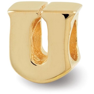 Black Bow Jewelry Letter U Bead Charm in 14k Yellow Gold Plated Sterling Silver