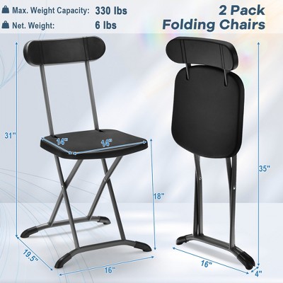 Black Metal Folding Dining Chairs with Ergonomic Backrest, Set of 2