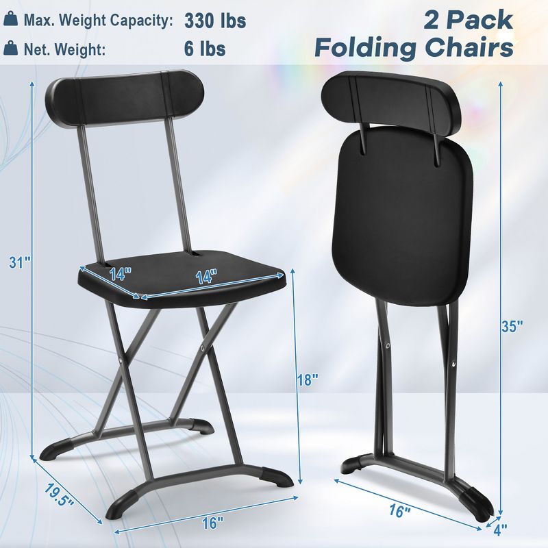 Costway 2-Pack Folding Chair with Metal Curved Feet Wide Seat & Ergonomic Backrest Black/White, 3 of 8