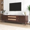 66.9" Mid-Century Modern TV Stand with Sliding Doors & Rattan Drawers for Living Room, Fits 75 Inch TV-3irtyhousy - 3 of 4
