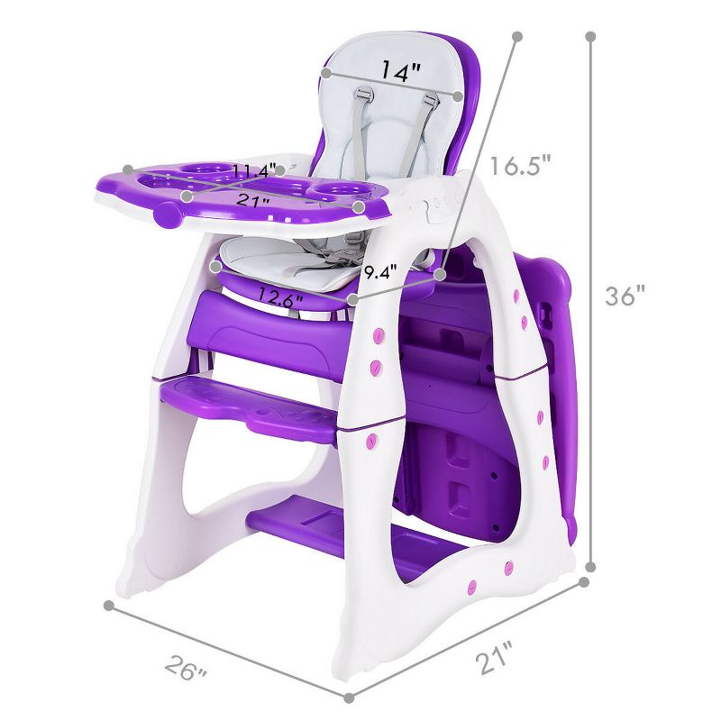 Costway Baby High Chair 3 in 1 Infant Table and Chair Set Convertible Play Table Seat Booster Toddler Feeding Tray, 4 of 10
