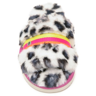 NWT Girls Faux Fur Bootie Boot Slippers Leopard Pink Poms S 10/11 M 12/13 L 1/2 