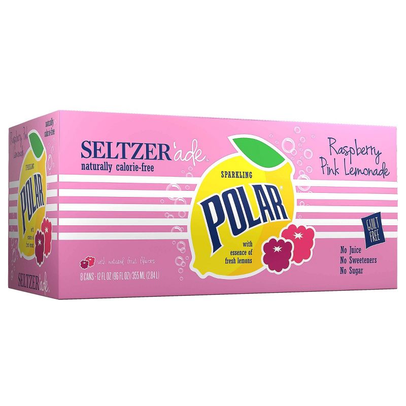 Polar Seltzer Raspberry Pink Lemonade - 8pk/12 fl oz Cans, 1 of 5