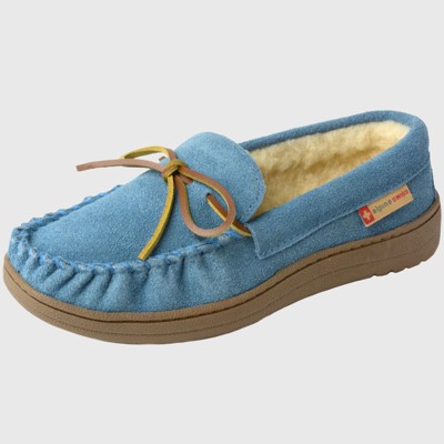 Alpine Swiss Sabine Womens Genuine Suede Shearling Slip On Moccasin Slippers