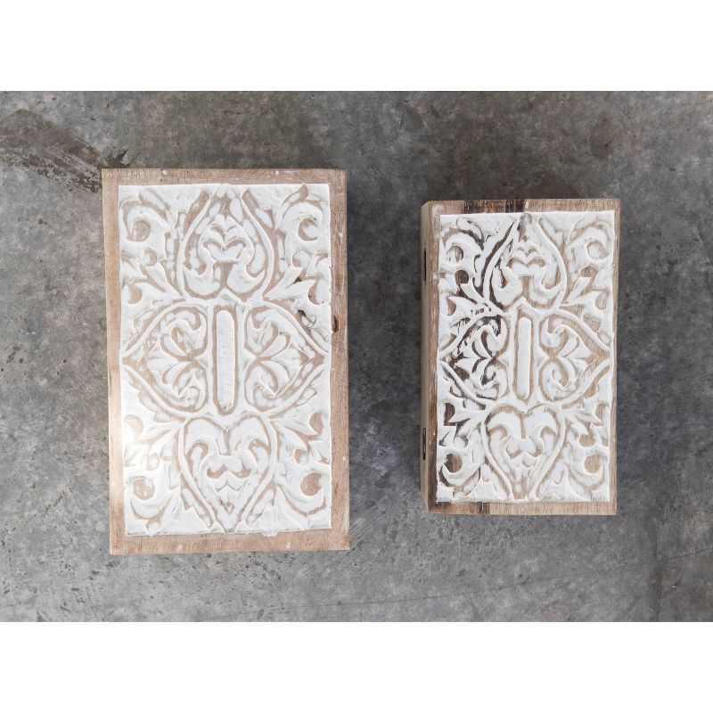 Set of 2 Decorative Hand Crafted Whitewashed Mango Wood Boxs Natural - Storied Home, 4 of 7