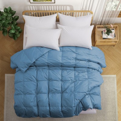 Puredown Luxurious 300TC 100% Organic Cotton Down Feather Fiber Comforter - Soft and Breathable Duvet Insert, Steel Blue, King