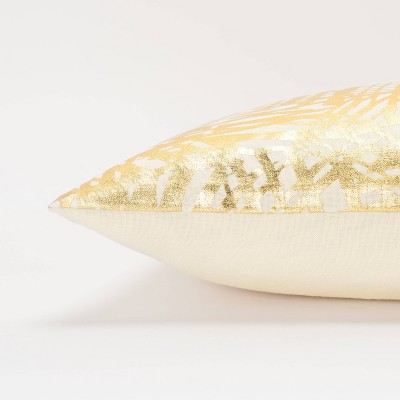 Gold and White Cotton Lumbar Pillow with Etched Pattern