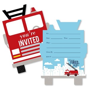 Big Dot of Happiness Fired Up Fire Truck - Shaped Fill-in Invites - Firetruck Baby Shower or Birthday Party Invite Cards with Envelopes - Set of 12 - 1 of 4